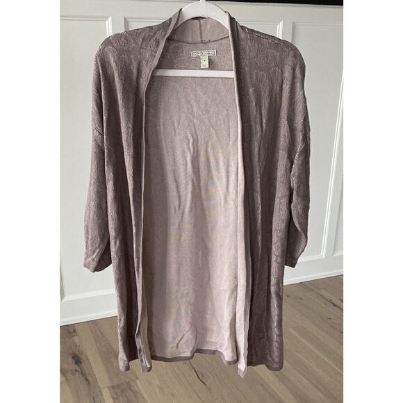 Dana Buchman Womens Taupe Damask Three Quarter Sleeve Open Front Cardigan Size S - Picture 1 of 9